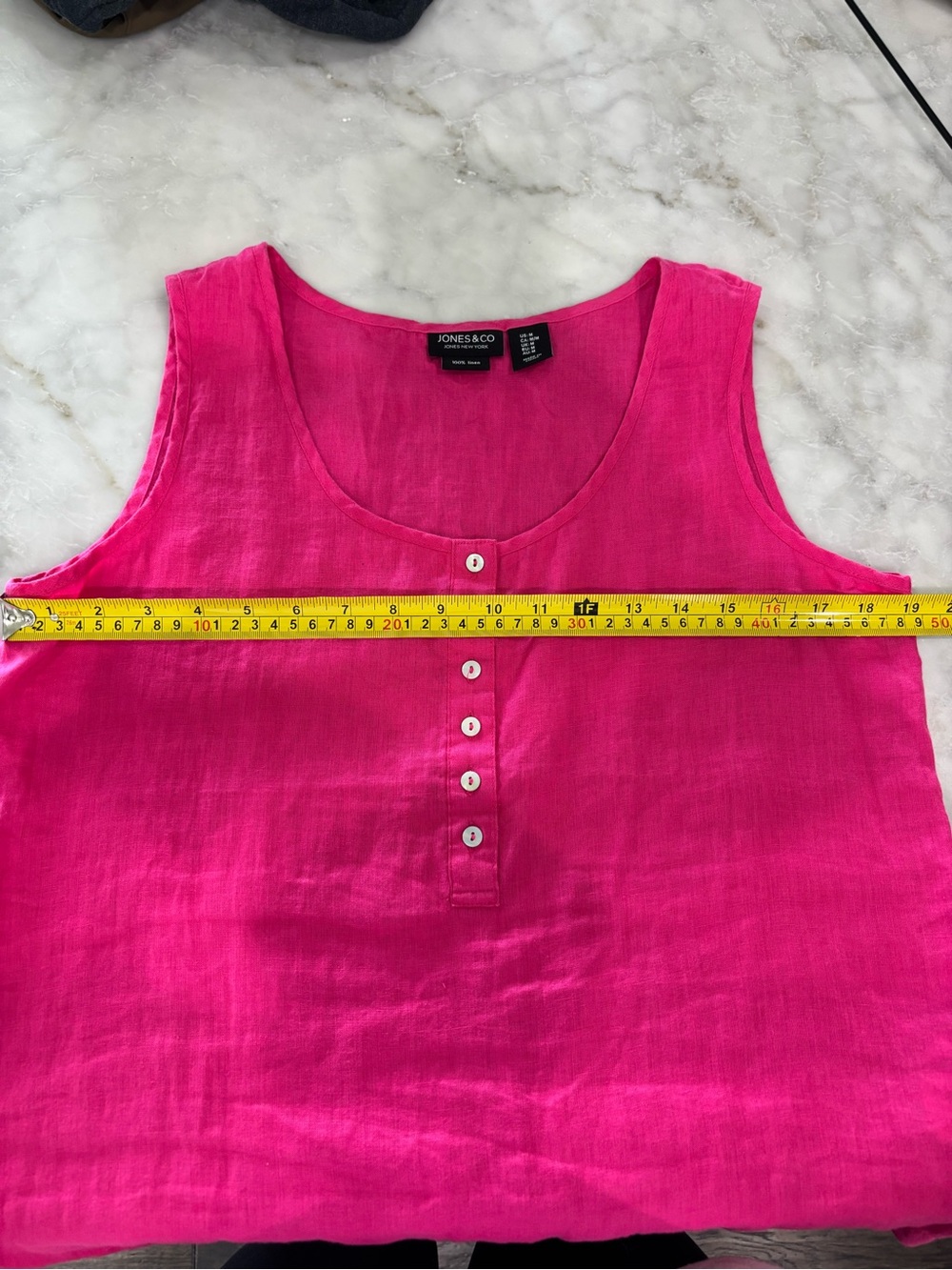 ✨Jones New York Hot Pink Sleeveless Linen Henley Tank - Picture 5 of 7
